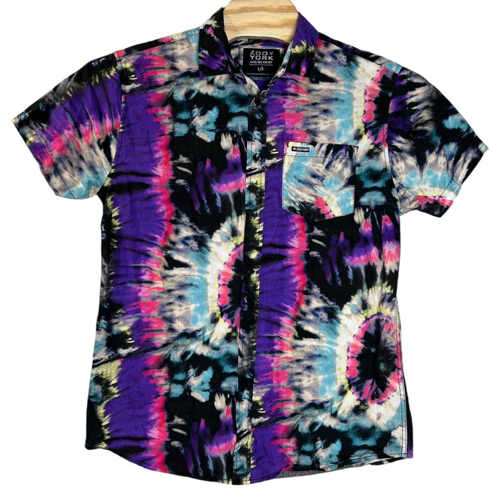 Zoo York Men’s size large shirt tie dye button front colorful skater